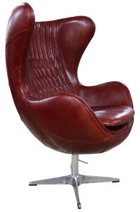 Aviator Retro Swivel Egg Armchair Vintage Rouge Red Real Distressed Leather