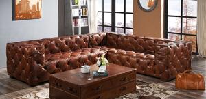 Chesterfield Handmade Buttoned Seat Corner Sofa Vintage Distressed Real Leather