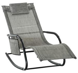 Outsunny Breathable Mesh Rocking Chair Patio Rocker Lounge for Indoor & Outdoor Recliner Seat w/ Removable Headrest for Garden and Patio Dark Grey