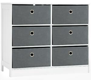 HOMCOM Chests of Drawer, Fabric Dresser Storage Cabinet with 6 Drawers for Bedroom, Living Room and Hallway, White and Grey
