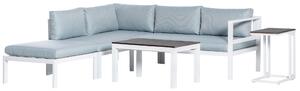 Outsunny 5-Piece L-shaped Garden Furniture Set, Aluminium Conversation Set, Corner Sofa Set with Coffee Table End Table Cushions, White Frame