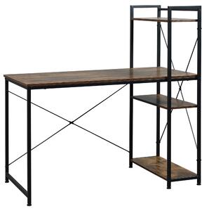 HOMCOM Computer Desk PC Table Study Workstation Home Office with 4-tier Bookshelf Storage Metal Frame Wooden Top (Rustic Brown & Black)