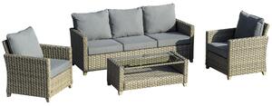 Outsunny 5-Seater Patio Wicker Sofa Set, Outdoor PE Rattan Sectional Conversation Aluminium Frame Furniture Set w/ Padded Cushion, 2-Tier Table Brown