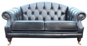 Chesterfield 2 Seater Old English Black Leather Sofa Settee Bespoke In Victoria Style