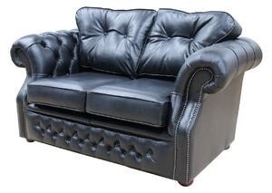 Chesterfield 2 Seater Old English Black Real Leather Sofa Bespoke In Era Style
