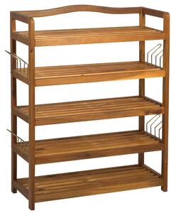 HOMCOM 5-Tier Shoe Rack, Acacia Wooden Shoe Storage Organiser with Hangers, Holds up to 24 Pairs, for Entryway, Living Room, 64 x 26 x 82 cm, Teak