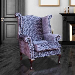 Chesterfield High Back Wing Chair Fantasia Violet Velvet In Queen Anne Style