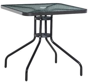 Outsunny Bistro Patio Table, Square Tempered Glass Top Dining Table, Steel Frame Outdoor Coffee Table with Umbrella Hole
