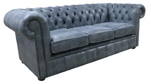 Chesterfield 3 Seater Devil Grigio Aniline Blue Leather Sofa In Classic Style