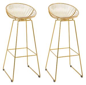 HOMCOM Set of 2 Bar Stools, Metal Wire Bar Chairs, Modern Iron High Stool for Kitchen, Pub Chair with Backrest, Footrest, Steel Frame, Gold