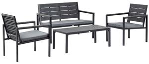 Outsunny 4 Piece Garden Sofa Set with Padded Cushions, Outdoor Conversation Furniture Set with Wood Grain Coffee Table, Steel Frame Grey