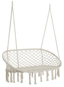 Outsunny Hanging Hammock Chair Cotton Rope Porch Swing with Metal Frame, Large Macrame Seat for Patio, Garden, Bedroom, Living Room, Cream White