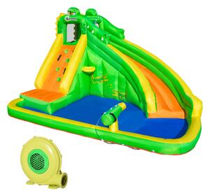 Outsunny 5 in 1 Kids Bouncy Castle Large Crocodile Style Inflatable House Slide Basket Water Pool Climbing Wall for Kids Age 3-8, 3.85 x 2.85 x 2.25m