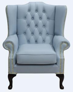 Chesterfield High Back Wing Chair Shelly Parlour Blue Leather Bespoke In Mallory Style
