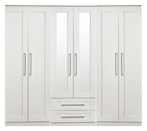 Bellamy White Contemporary Large 6 Door 2 Drawer with Mirrors Wardrobe | Roseland Furniture