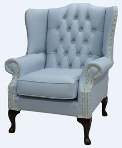 Chesterfield High Back Wing Chair Shelly Parlour Blue Leather Bespoke In Mallory Style