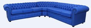 Chesterfield 7 Seater Cushioned Corner Sofa Unit Deep Ultramarine Blue Leather In Classic Style