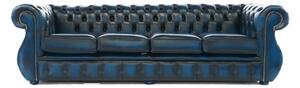 Chesterfield 4 Seater Sofa Antique Blue Real Leather In Kimberley Style