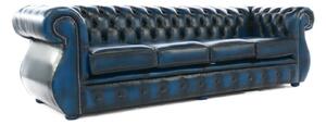 Chesterfield 4 Seater Sofa Antique Blue Real Leather In Kimberley Style