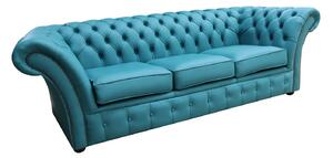 Chesterfield 3 Seater Sofa Settee Shelly Dark Teal Real Leather In Balmoral Style