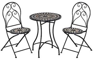 Outsunny 3 Piece Garden Bistro Set with Coffee Table and 2 Folding Chairs, Mosaic Tile Top and Seats, Metal Frame, for Patio Balcony