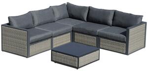 Outsunny 5-Seater Garden PE Rattan Sofa Sofa Set w/ Coffee Table and Padded Cushion, Grey