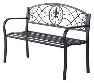 Outsunny 2 Seater Outdoor Patio Metal Garden Bench Yard Furniture Porch Park Chair Loveseat Black 129L x 91H x 50W cm