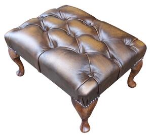 Leather Queen Anne Footstool Buttoned Seat In Antique Gold Colour