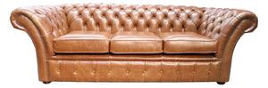 Chesterfield 3 Seater Old English Buckskin Leather Sofa Settee In Balmoral Style