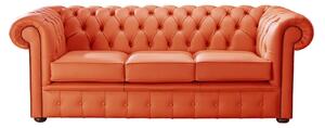 Chesterfield 3 Seater Shelly Flamenco Orange Real Leather Sofa Bespoke In Classic Style