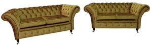 Chesterfield 2.5 + 2 Seater Boutique Gold Crush Velvet Fabric Sofa Suite In Balmoral Style