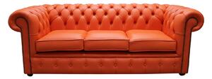 Chesterfield 3 Seater Shelly Flamenco Orange Real Leather Sofa Bespoke In Classic Style