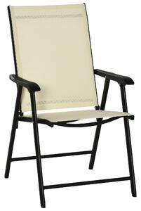 Outsunny Set of 2 Foldable Metal Garden Chairs Outdoor Patio Park Dining Seat Yard Furniture Beige