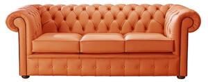 Chesterfield 3 Seater Shelly Firestone Orange Leather Sofa Bespoke In Classic Style