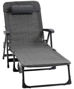 Outsunny Garden Lounger, Mesh Fabric Lounge Chair, 7-Reclining Position Sleeping Bed w/ Pillow & Cup Holder or Poolside, 94H x 72W x 159D, Dark Grey