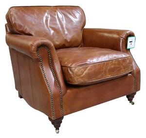 Vintage Colonel Armchair Tan Distressed Real Leather