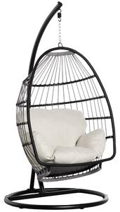 Outsunny Rattan Hanging Egg Chair with Folding Design, Weave Swing Hammock with Cushion and Stand for Indoor Outdoor, Patio Garden Furniture, Black
