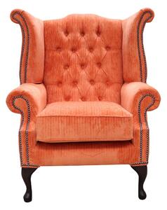Chesterfield High Back Wing Chair Azzuro Tangerine Orange Fabric In Queen Anne Style