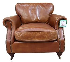 Vintage Colonel Armchair Tan Distressed Real Leather