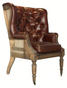 Wing Chair Open Back Decons­tructed Distressed Brown Real Leather