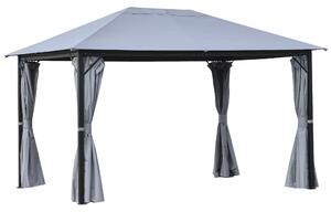 Outsunny 4 x 3(m) Outdoor Gazebo Canopy Party Tent Garden Pavilion Patio Shelter with Curtains, Netting Sidewalls, Grey