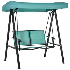 Outsunny 2 Seater Garden Swing Seat Swing Chair Outdoor Hammock Bench w/ Adjustable Tilting Canopy, Texteline Seats and Steel Frame, Lake Blue