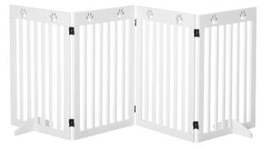PawHut Pet Gate 4 Panel Wooden Foldable Fence Freestanding Dog Safety Barrier with 2 Support Feet for Doorways Stairs 80'' x 30'' White