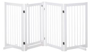 PawHut Wooden Freestanding Pet Gate 4 Panels 91cm Foldable Dog Safety Fence with 2 Support Feet Walk-through Door for Doorway Stairs White