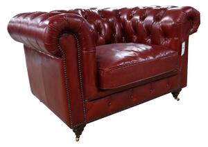 Chesterfield Handmade Buttoned Club Chair Vintage Rouge Red Distressed Real Leather