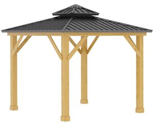 Outsunny 3x(3)M Outdoor Hardtop Gazebo Canopy with 2-Tier Roof and Solid Wood Frame Outdoor Patio Shelter for Patio, Garden, Grey