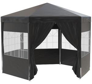 Outsunny 4m Canopy Rentals, Hexagonal Gazebo Canopy Party Tent with 6 Removable Side Walls for Outdoor Event with Windows and Doors, Black