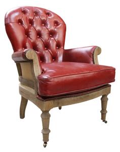 Vintage Decons­tructed Estate Armchair Distressed Rouge Red Real Leather