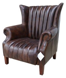 Cuban Cigar Handmade Wingback Chair Vintage Tobacco Brown Distressed Real Leather