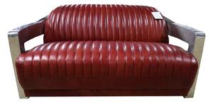 Aviator Handmade Vintage Retro 2 Seater Sofa Distressed Rouge Red Real Leather